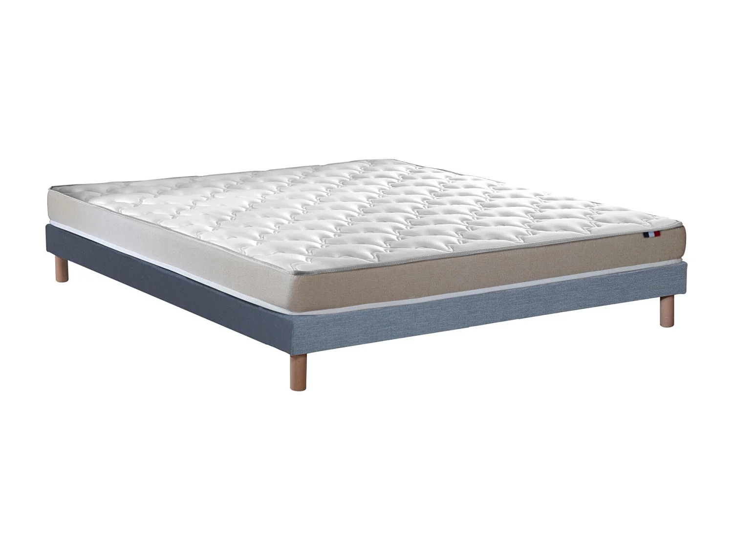 Ensemble Matelas accueil Latex 3 zones INITIAL - Bi Confort Mousse & Latex + Sommier - Made in France Dimensions - 140 x 190 cm, Sommier - Bleu denim