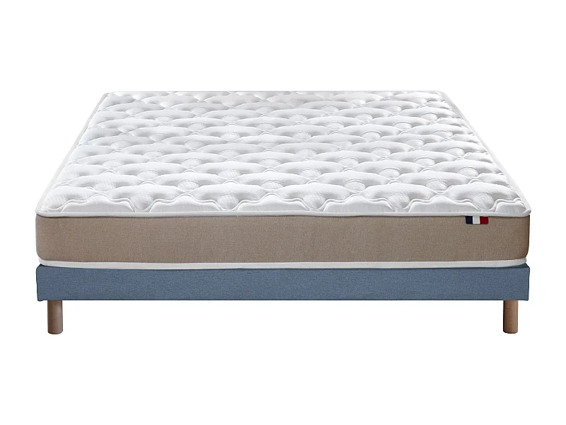 Ensemble Matelas accueil Latex 3 zones INITIAL - Bi Confort Mousse & Latex + Sommier - Made in France Dimensions - 140 x 190 cm, Sommier - Bleu denim