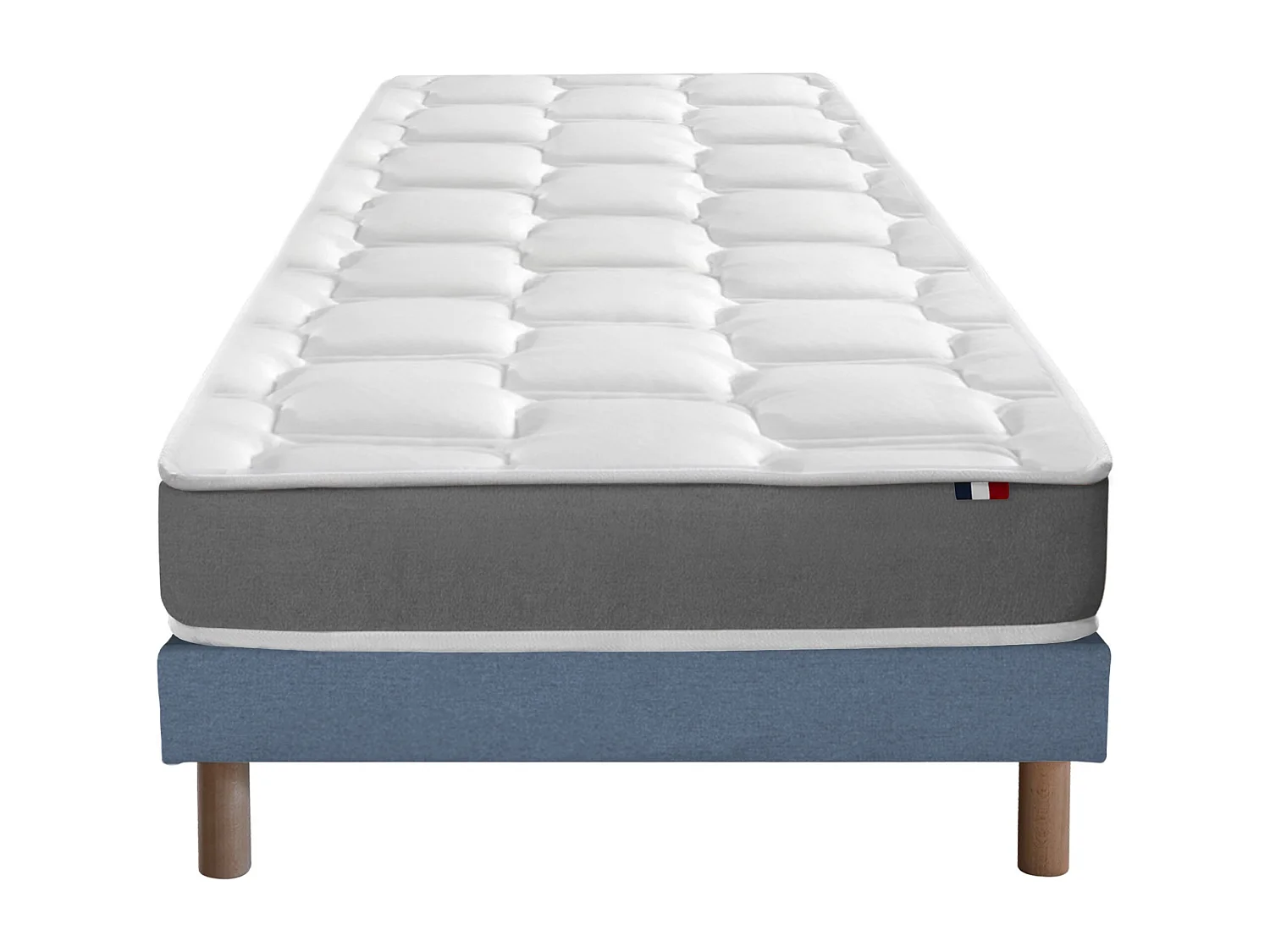 Ensemble matelas mémoire de forme et mousse HR ZENITH avec sommier - confort français Dimensions - 90 x 190 cm, Sommier - Bleu denim