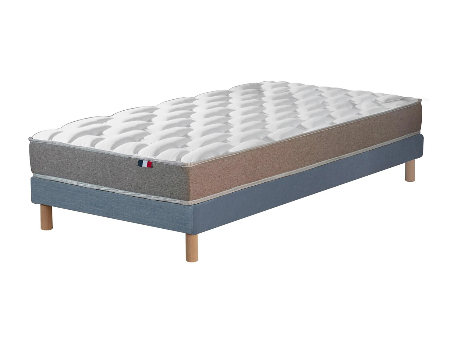 Ensemble matelas mémoire de forme et mousse HR ZENITH avec sommier - confort français Dimensions - 90 x 190 cm, Sommier - Bleu denim