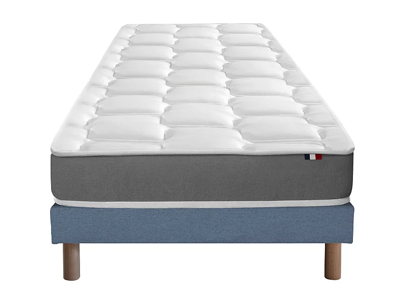 Ensemble matelas mémoire de forme et mousse HR ZENITH avec sommier - confort français Dimensions - 90 x 190 cm, Sommier - Bleu denim