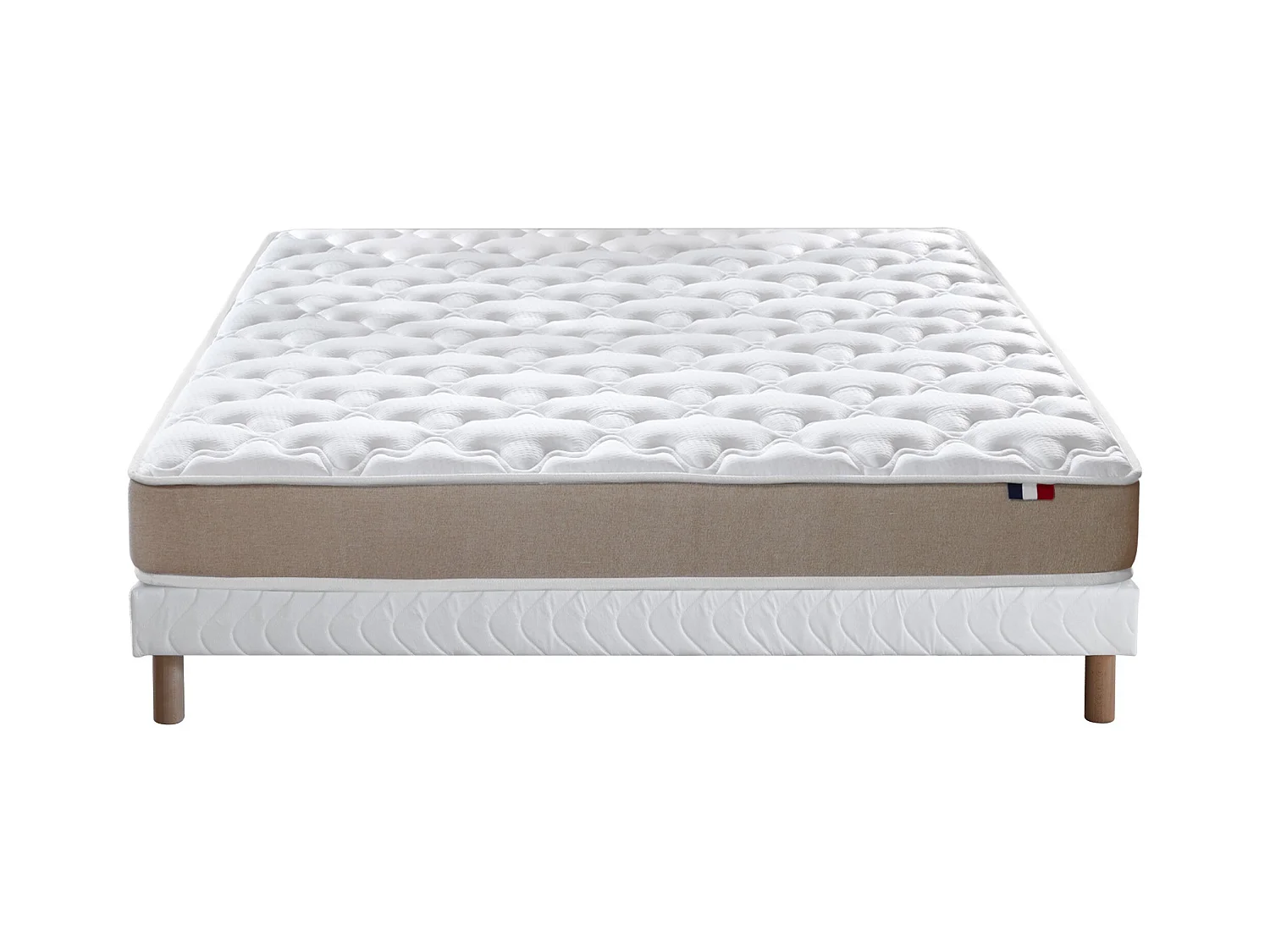 Ensemble Matelas accueil Latex 3 zones INITIAL - Bi Confort Mousse & Latex + Sommier - Made in France Dimensions - 140 x 190 cm, Sommier - Blanc