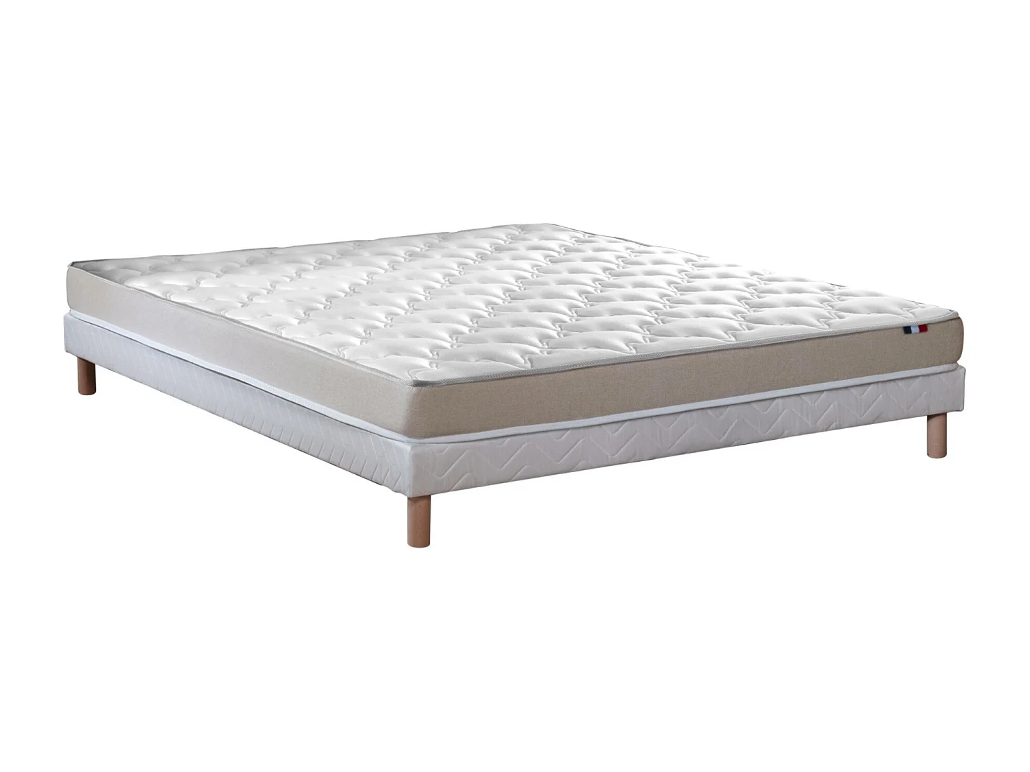 Ensemble Matelas accueil Latex 3 zones INITIAL - Bi Confort Mousse & Latex + Sommier - Made in France Dimensions - 140 x 190 cm, Sommier - Blanc