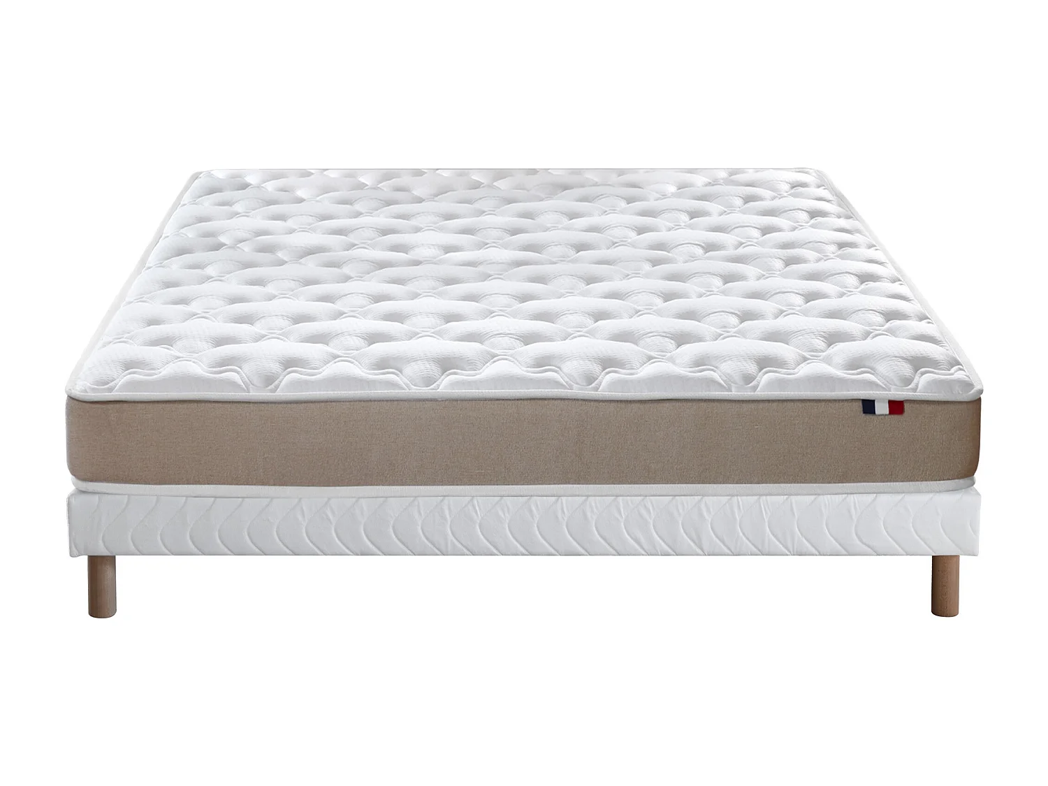 Ensemble Matelas accueil Latex 3 zones INITIAL - Bi Confort Mousse & Latex + Sommier - Made in France Dimensions - 140 x 190 cm, Sommier - Blanc