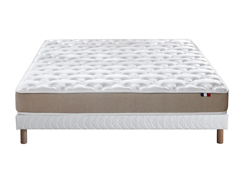 Ensemble Matelas accueil Latex 3 zones INITIAL - Bi Confort Mousse & Latex + Sommier - Made in France Dimensions - 140 x 190 cm, Sommier - Blanc