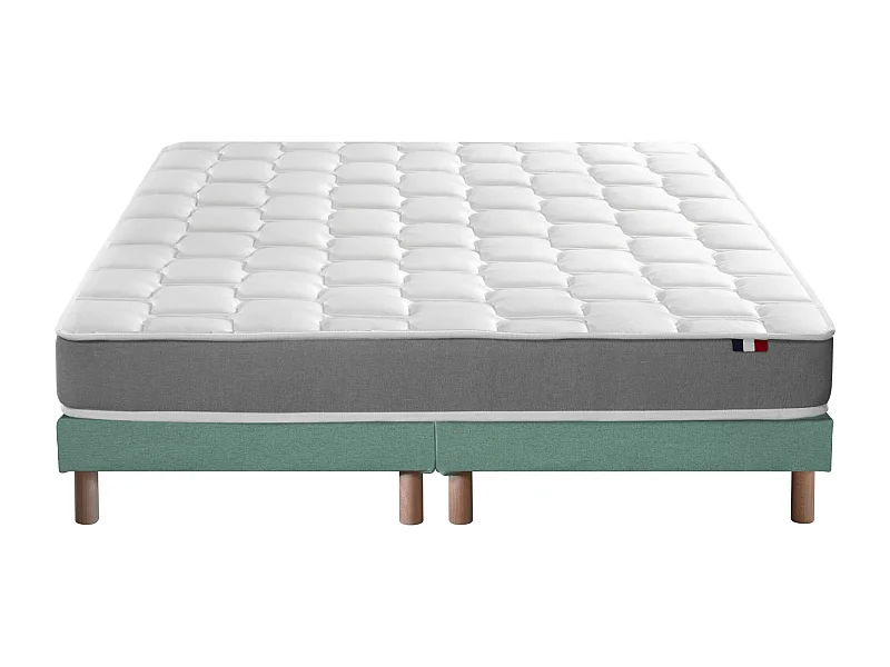Ensemble matelas mémoire de forme MAM AZUR avec sommier - confort français Dimensions - 2x80 x 200 cm, Sommier - Vert celadon