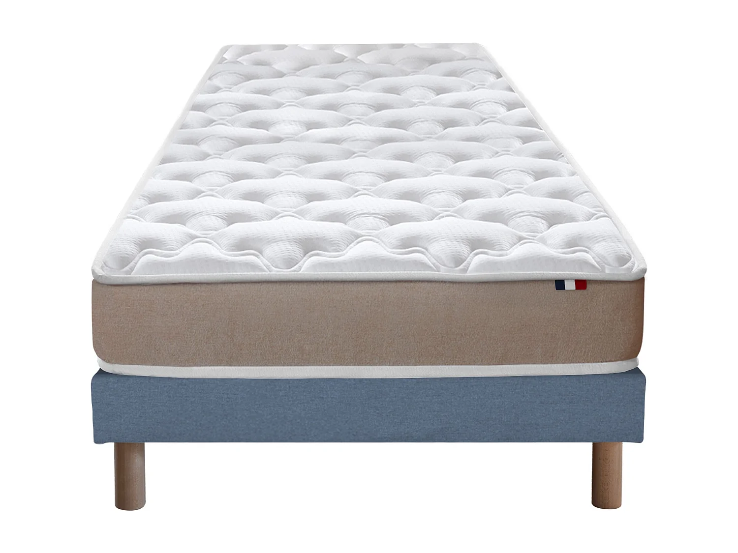 Ensemble Matelas accueil Latex 3 zones INITIAL - Bi Confort Mousse & Latex + Sommier - Made in France Dimensions - 90 x 200 cm, Sommier - Bleu denim
