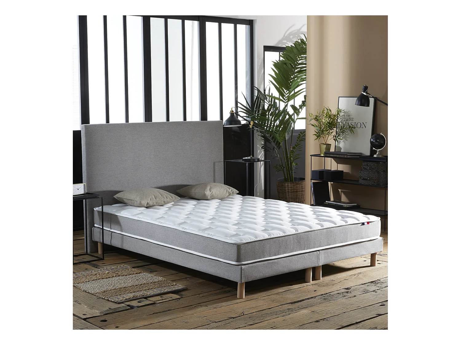 Ensemble matelas mémoire de forme MAM AZUR avec sommier - confort français Dimensions - 2x80 x 200 cm, Sommier - Gris chiné