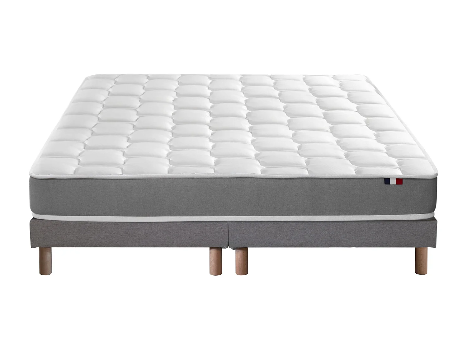 Ensemble matelas mémoire de forme MAM AZUR avec sommier - confort français Dimensions - 2x80 x 200 cm, Sommier - Gris chiné