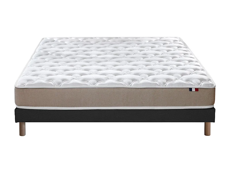 Ensemble Matelas accueil Latex 3 zones INITIAL - Bi Confort Mousse & Latex + Sommier - Made in France Dimensions - 140 x 190 cm, Sommier - Noir