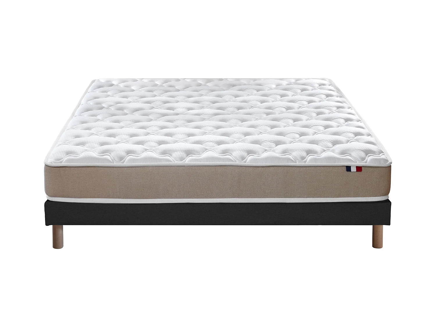 Ensemble Matelas accueil Latex 3 zones INITIAL - Bi Confort Mousse & Latex + Sommier - Made in France Dimensions - 140 x 190 cm, Sommier - Noir