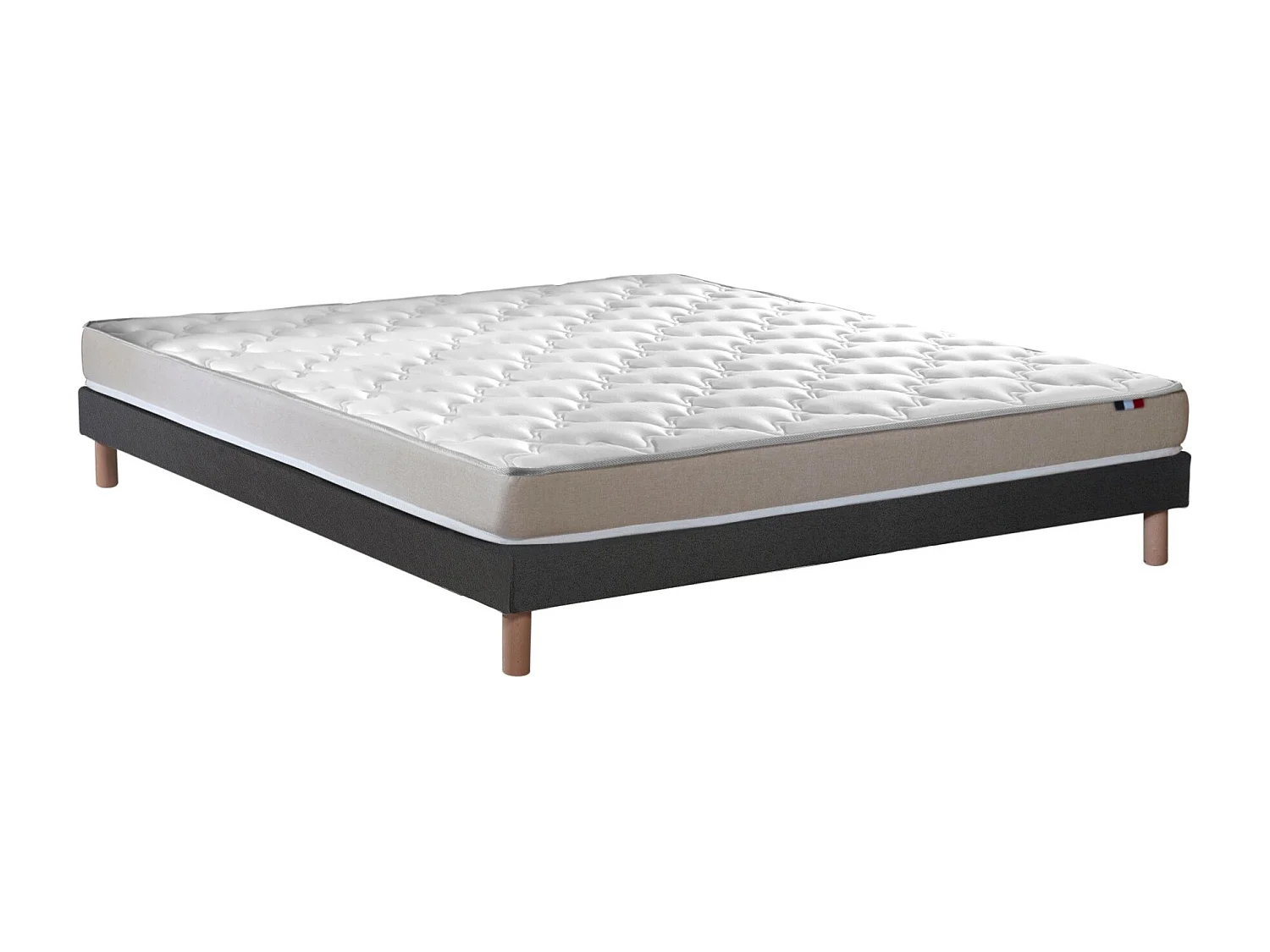 Ensemble Matelas accueil Latex 3 zones INITIAL - Bi Confort Mousse & Latex + Sommier - Made in France Dimensions - 140 x 190 cm, Sommier - Noir