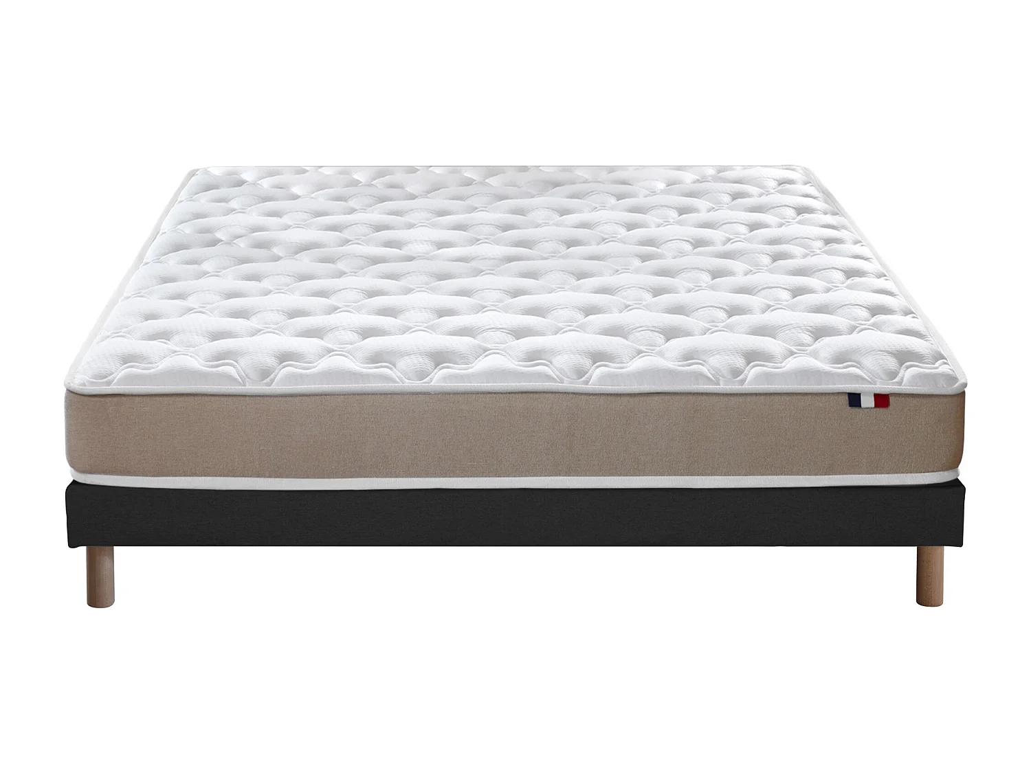 Ensemble Matelas accueil Latex 3 zones INITIAL - Bi Confort Mousse & Latex + Sommier - Made in France Dimensions - 140 x 190 cm, Sommier - Noir
