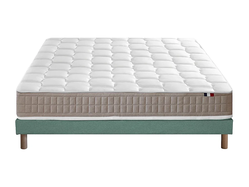 Ensemble Matelas 100% latex 5 zones ORIGINEL + Sommier - Spécial Dos Sensible - Fabriqué en France Dimensions - 140 x 190 cm, Sommier - Vert celadon