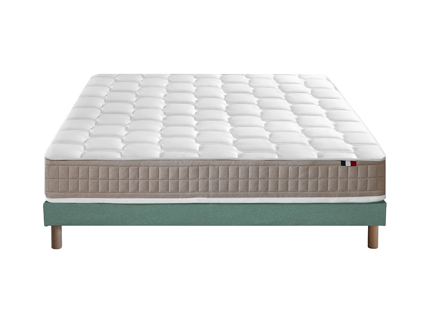 Ensemble Matelas 100% latex 5 zones ORIGINEL + Sommier - Spécial Dos Sensible - Fabriqué en France Dimensions - 140 x 190 cm, Sommier - Vert celadon