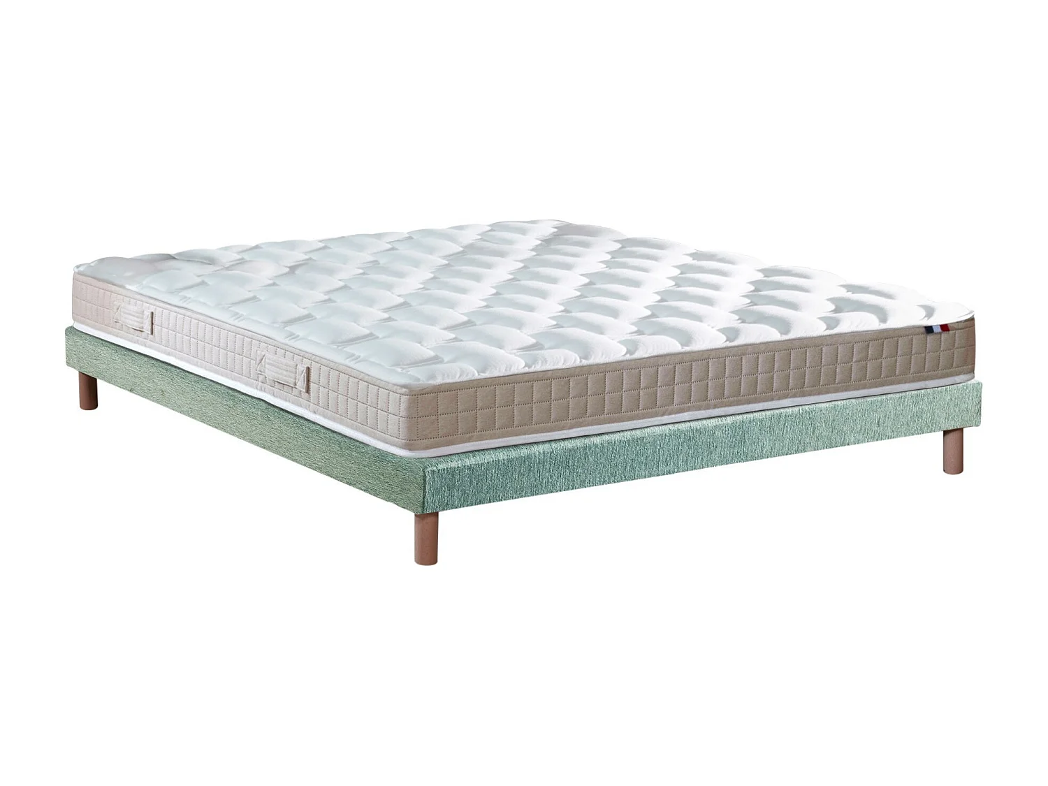 Ensemble Matelas 100% latex 5 zones ORIGINEL + Sommier - Spécial Dos Sensible - Fabriqué en France Dimensions - 140 x 190 cm, Sommier - Vert celadon