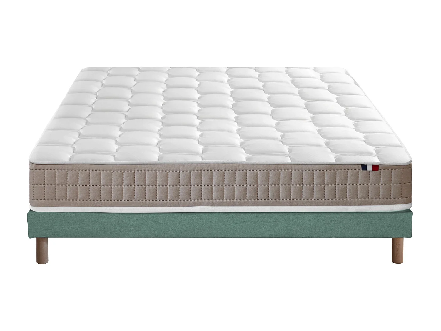 Ensemble Matelas 100% latex 5 zones ORIGINEL + Sommier - Spécial Dos Sensible - Fabriqué en France Dimensions - 140 x 190 cm, Sommier - Vert celadon