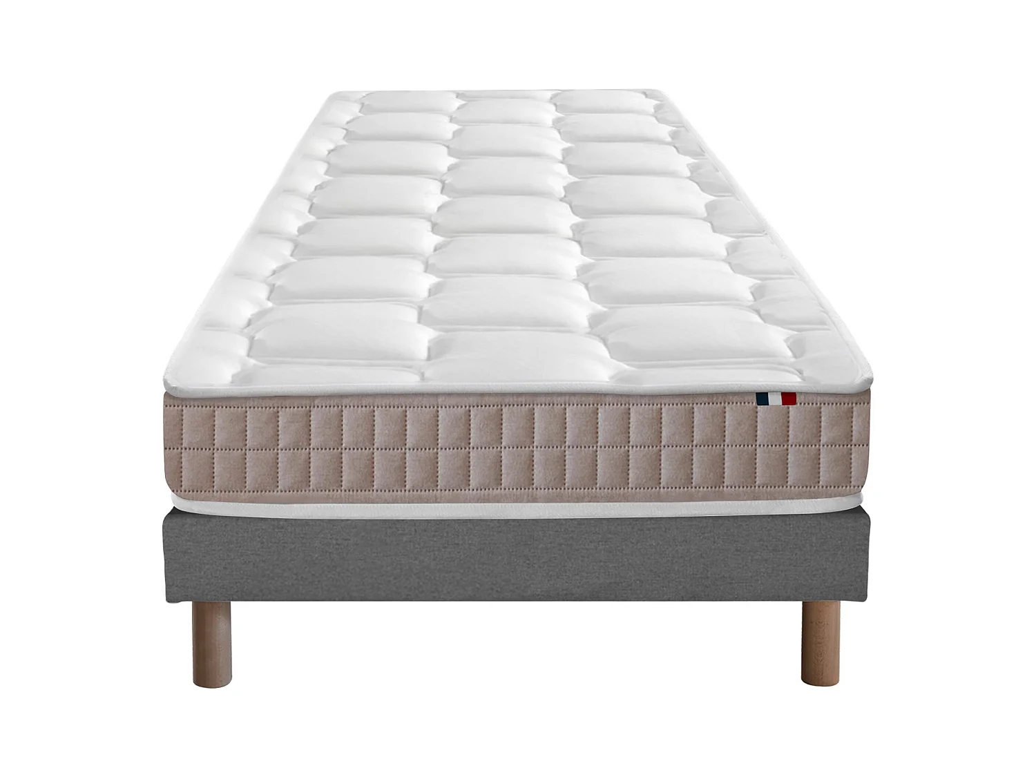 Ensemble Matelas 100% latex 5 zones ORIGINEL + Sommier - Spécial Dos Sensible - Fabriqué en France Dimensions - 90 x 200 cm, Sommier - Gris chiné
