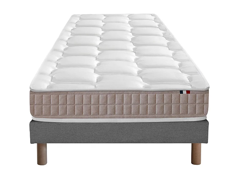 Ensemble Matelas 100% latex 5 zones ORIGINEL + Sommier - Spécial Dos Sensible - Fabriqué en France Dimensions - 90 x 200 cm, Sommier - Gris chiné