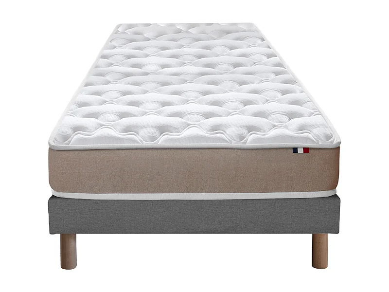 Ensemble Matelas accueil Latex 3 zones INITIAL - Bi Confort Mousse & Latex + Sommier - Made in France Dimensions - 90 x 190 cm, Sommier - Gris chiné