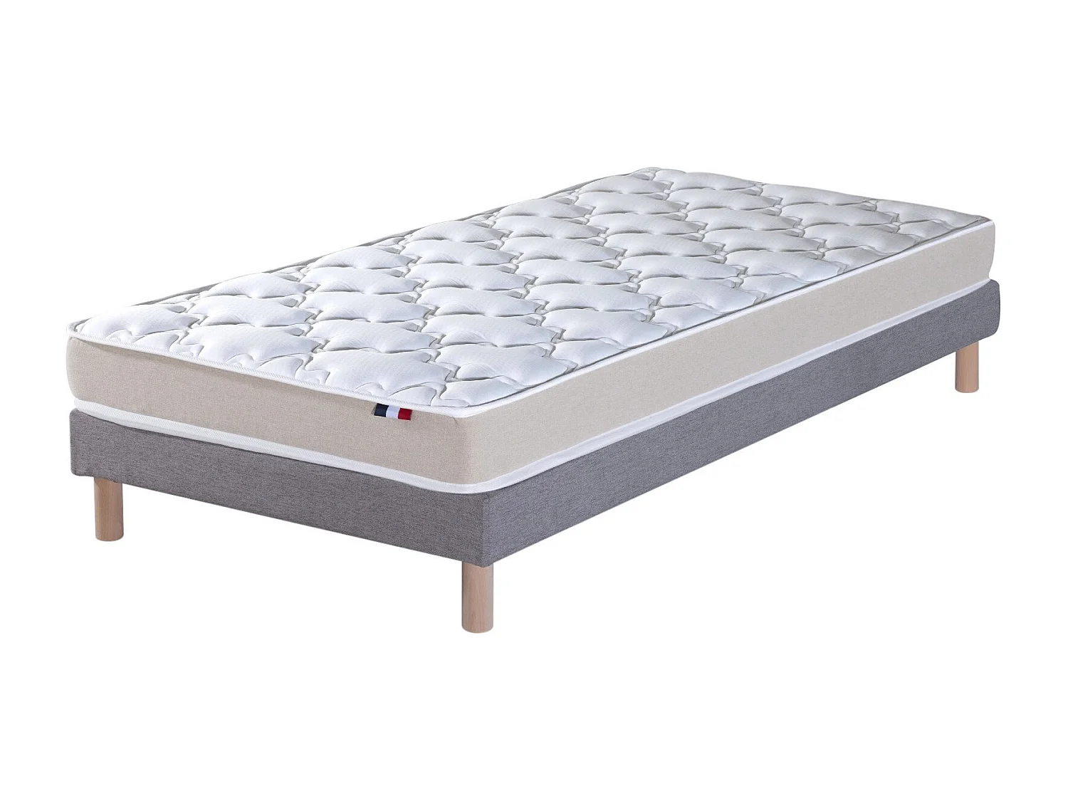 Ensemble Matelas accueil Latex 3 zones INITIAL - Bi Confort Mousse & Latex + Sommier - Made in France Dimensions - 90 x 200 cm, Sommier - Gris chiné