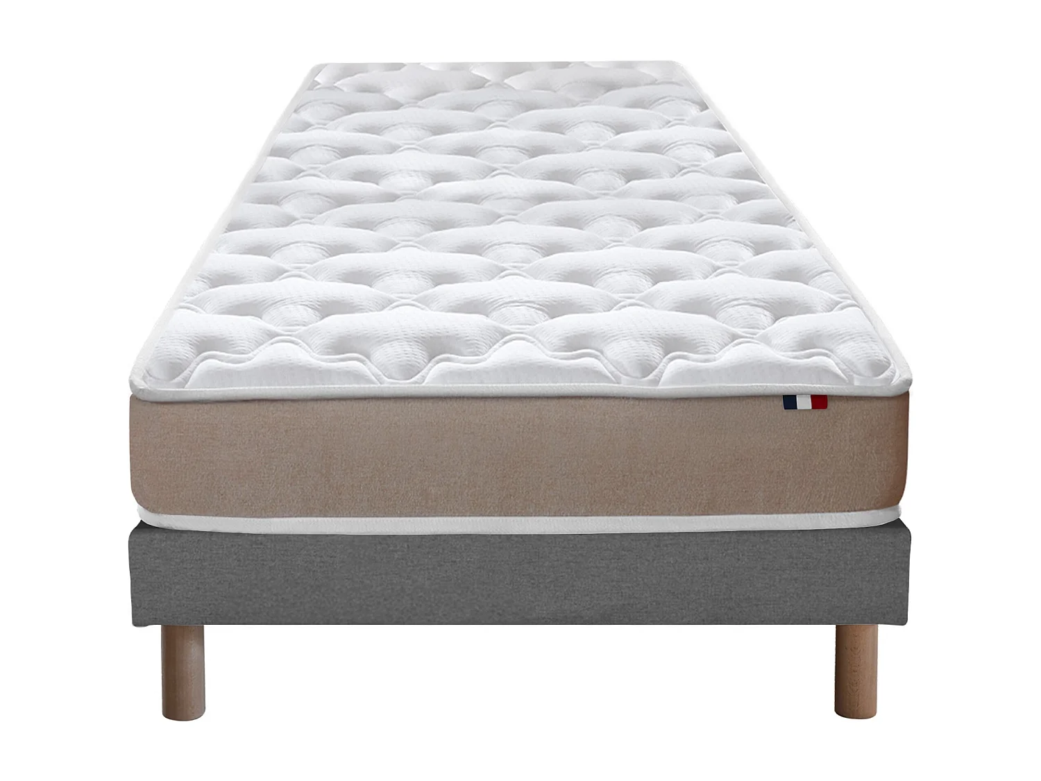 Ensemble Matelas accueil Latex 3 zones INITIAL - Bi Confort Mousse & Latex + Sommier - Made in France Dimensions - 90 x 200 cm, Sommier - Gris chiné