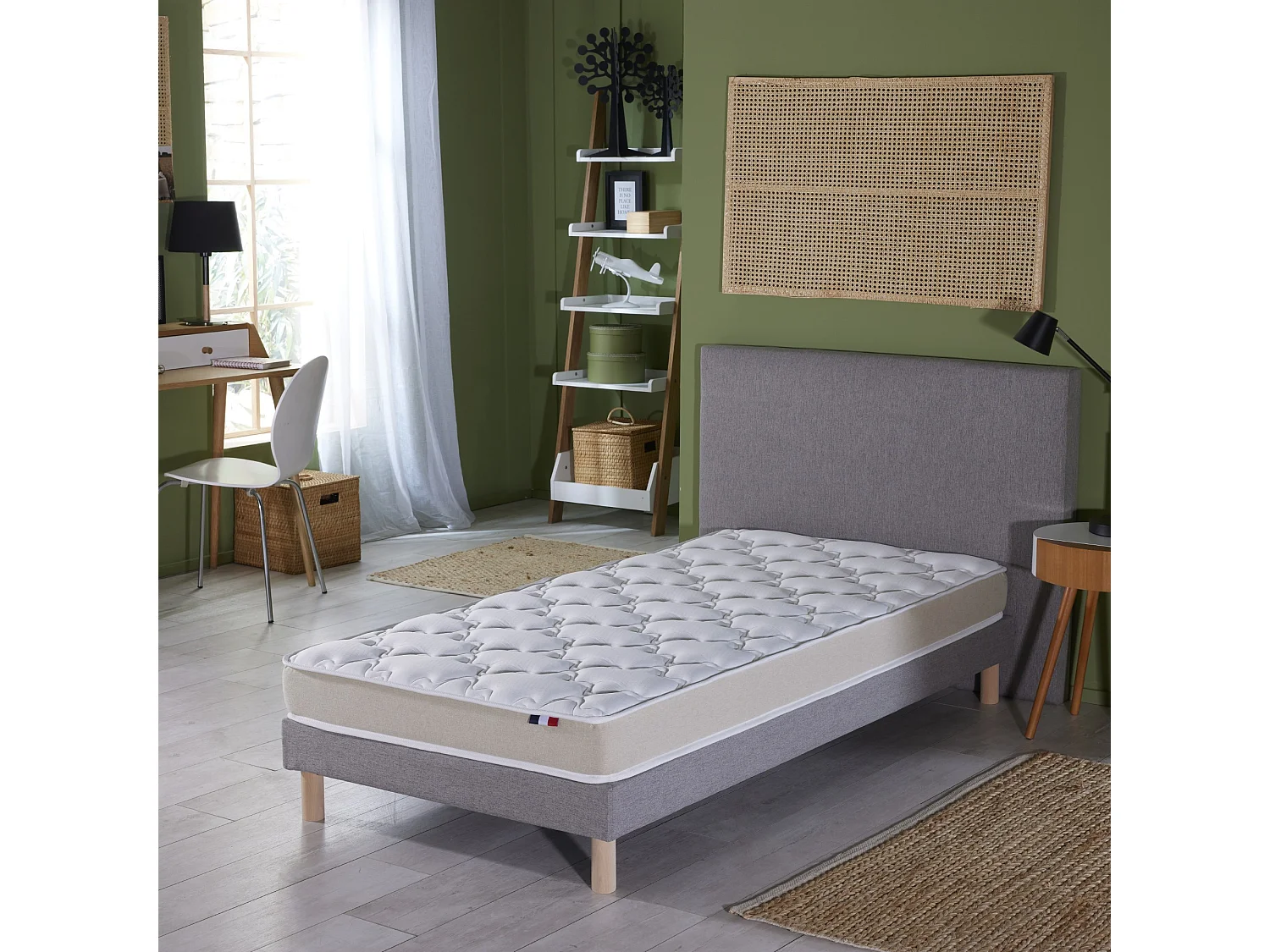 Ensemble Matelas accueil Latex 3 zones INITIAL - Bi Confort Mousse & Latex + Sommier - Made in France Dimensions - 90 x 200 cm, Sommier - Gris chiné