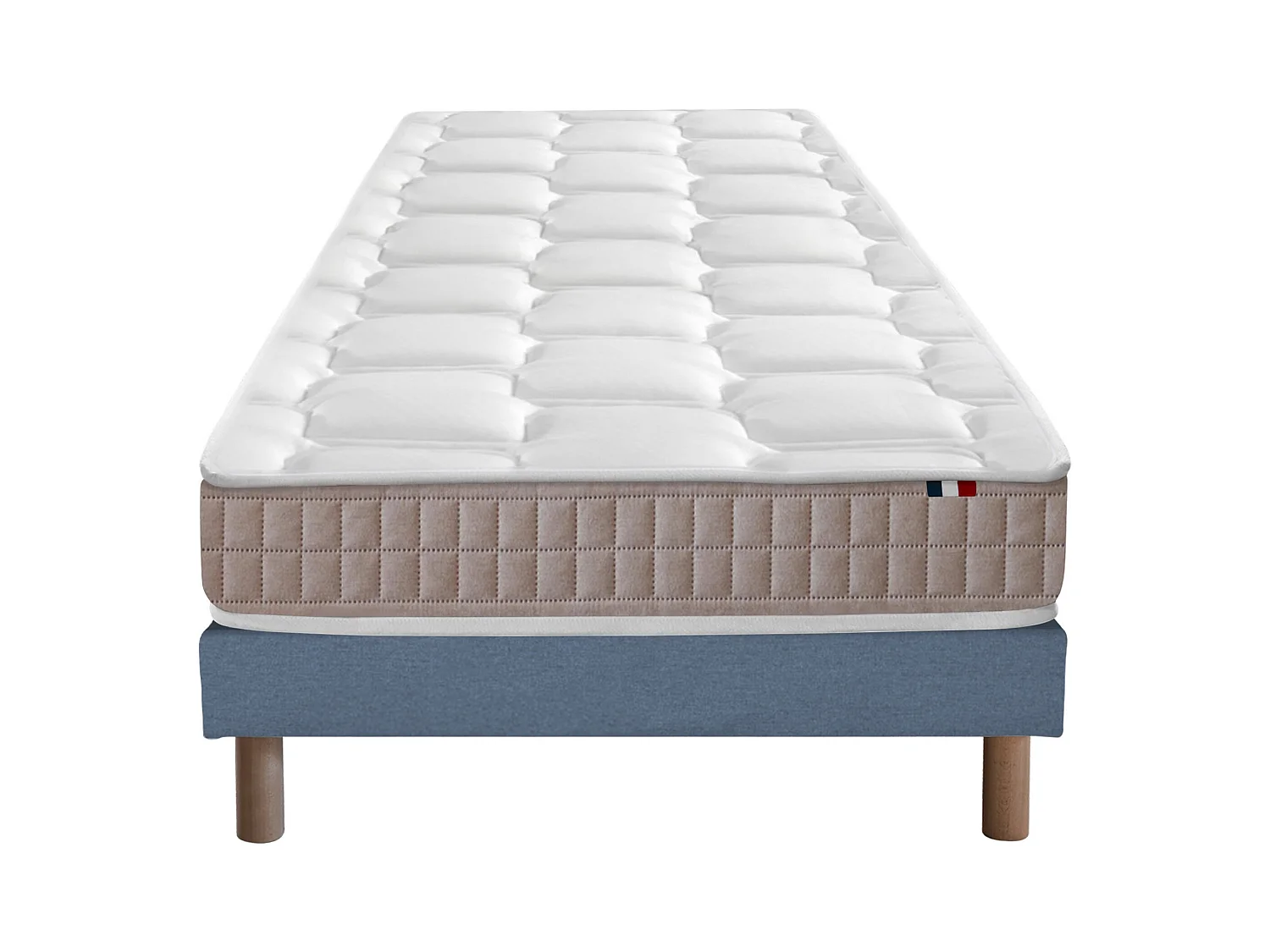 Ensemble Matelas 100% latex 5 zones ORIGINEL + Sommier - Spécial Dos Sensible - Fabriqué en France Dimensions - 90 x 190 cm, Sommier - Bleu denim
