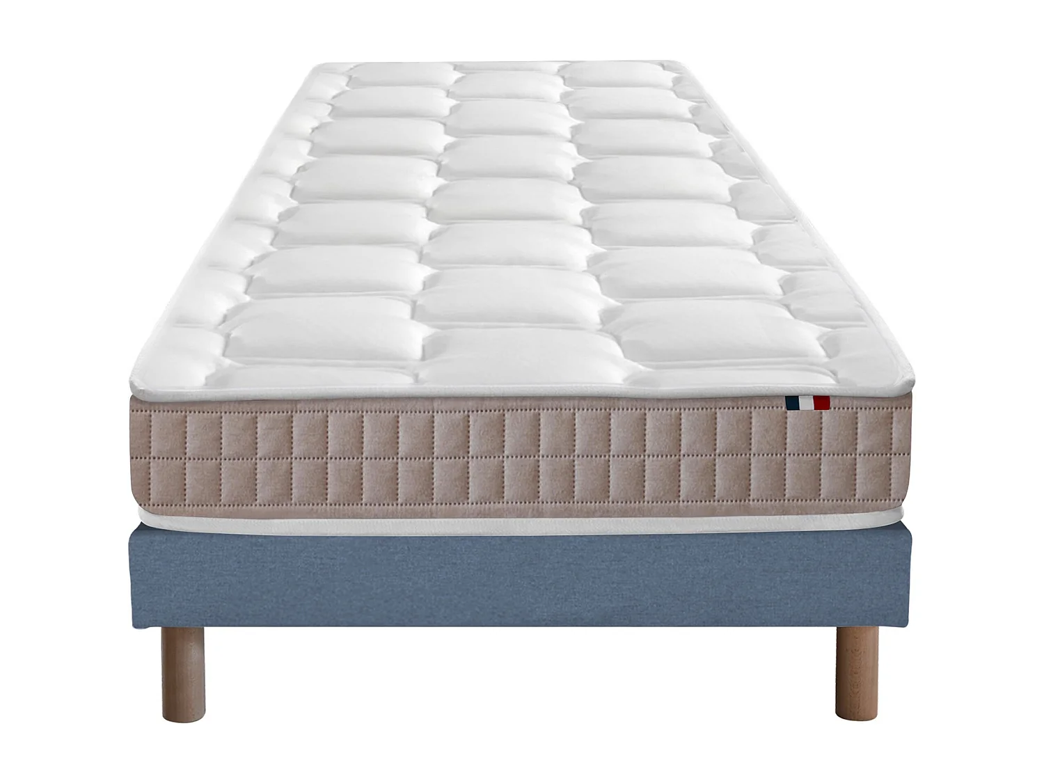 Ensemble Matelas 100% latex 5 zones ORIGINEL + Sommier - Spécial Dos Sensible - Fabriqué en France Dimensions - 90 x 190 cm, Sommier - Bleu denim