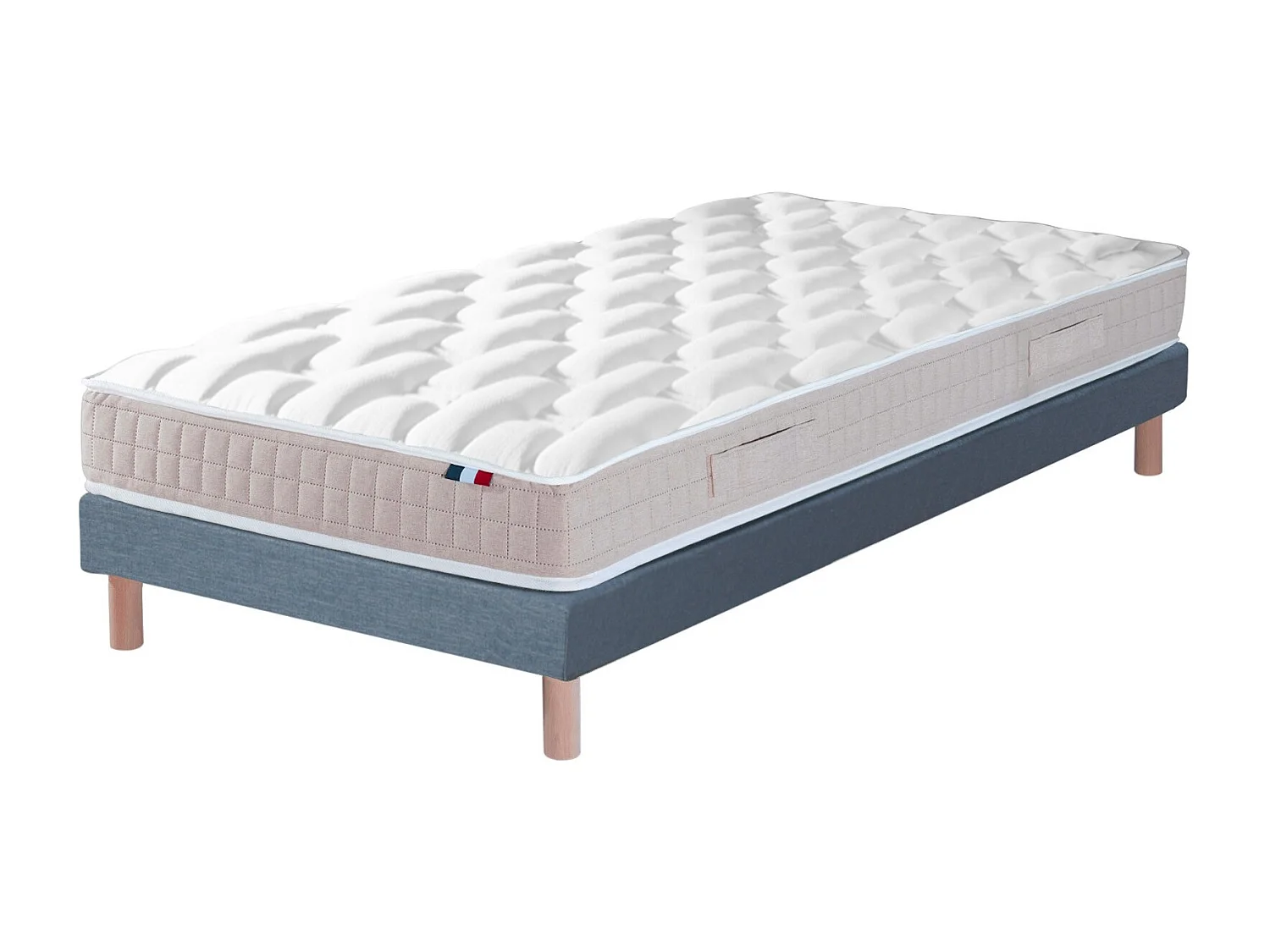 Ensemble Matelas 100% latex 5 zones ORIGINEL + Sommier - Spécial Dos Sensible - Fabriqué en France Dimensions - 90 x 190 cm, Sommier - Bleu denim