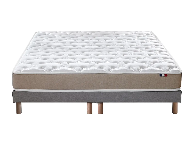 Ensemble Matelas accueil Latex 3 zones INITIAL - Bi Confort Mousse & Latex + Sommier - Made in France Dimensions - 2x80 x 200 cm, Sommier - Gris chiné