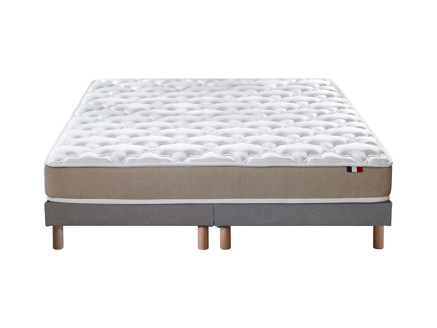 Ensemble Matelas accueil Latex 3 zones INITIAL - Bi Confort Mousse & Latex + Sommier - Made in France Dimensions - 2x80 x 200 cm, Sommier - Gris chiné
