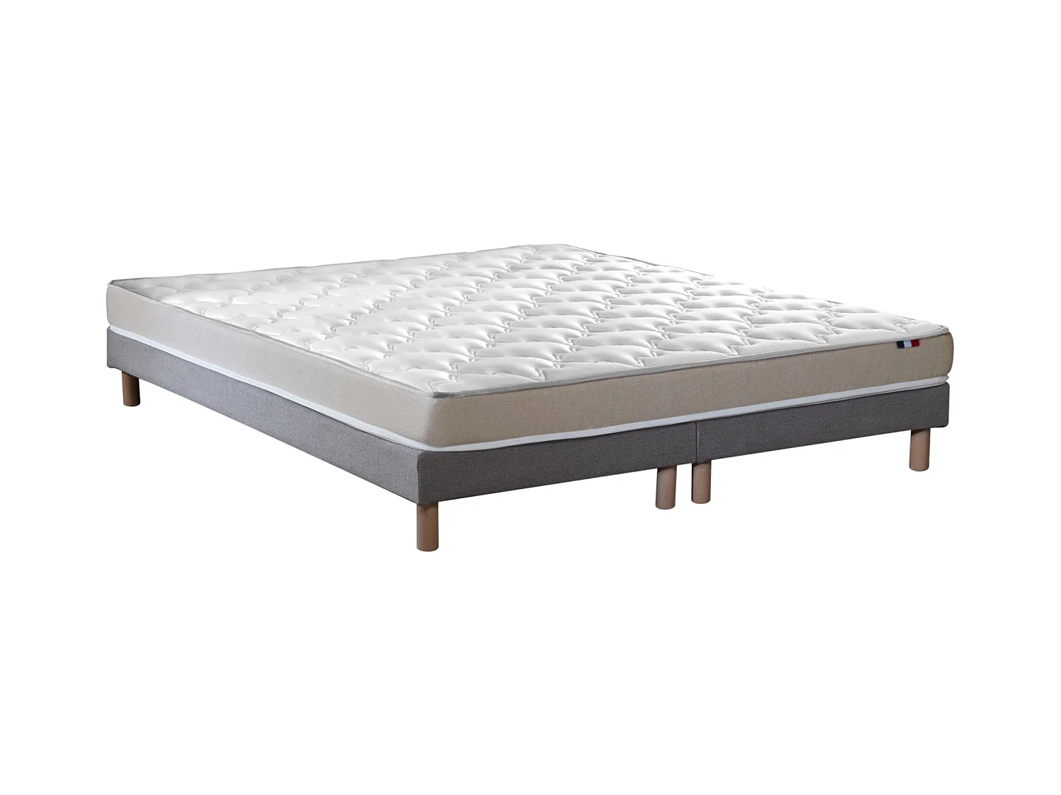 Ensemble Matelas accueil Latex 3 zones INITIAL - Bi Confort Mousse & Latex + Sommier - Made in France Dimensions - 2x80 x 200 cm, Sommier - Gris chiné