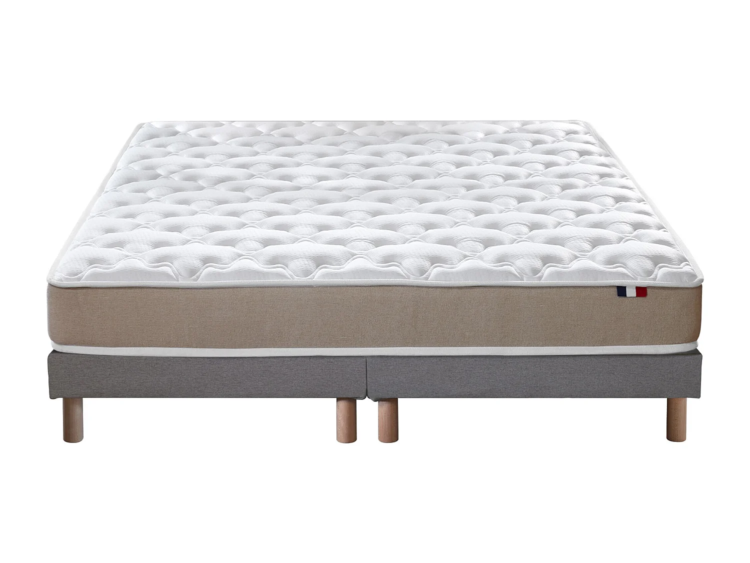 Ensemble Matelas accueil Latex 3 zones INITIAL - Bi Confort Mousse & Latex + Sommier - Made in France Dimensions - 2x80 x 200 cm, Sommier - Gris chiné