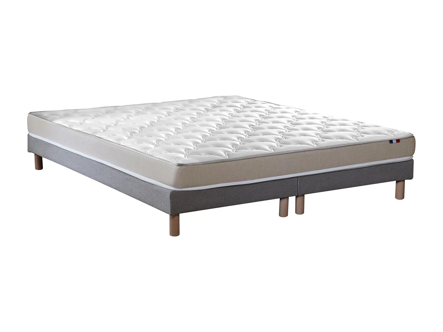 Ensemble Matelas accueil Latex 3 zones INITIAL - Bi Confort Mousse & Latex + Sommier - Made in France Dimensions - 2x80 x 200 cm, Sommier - Gris chiné