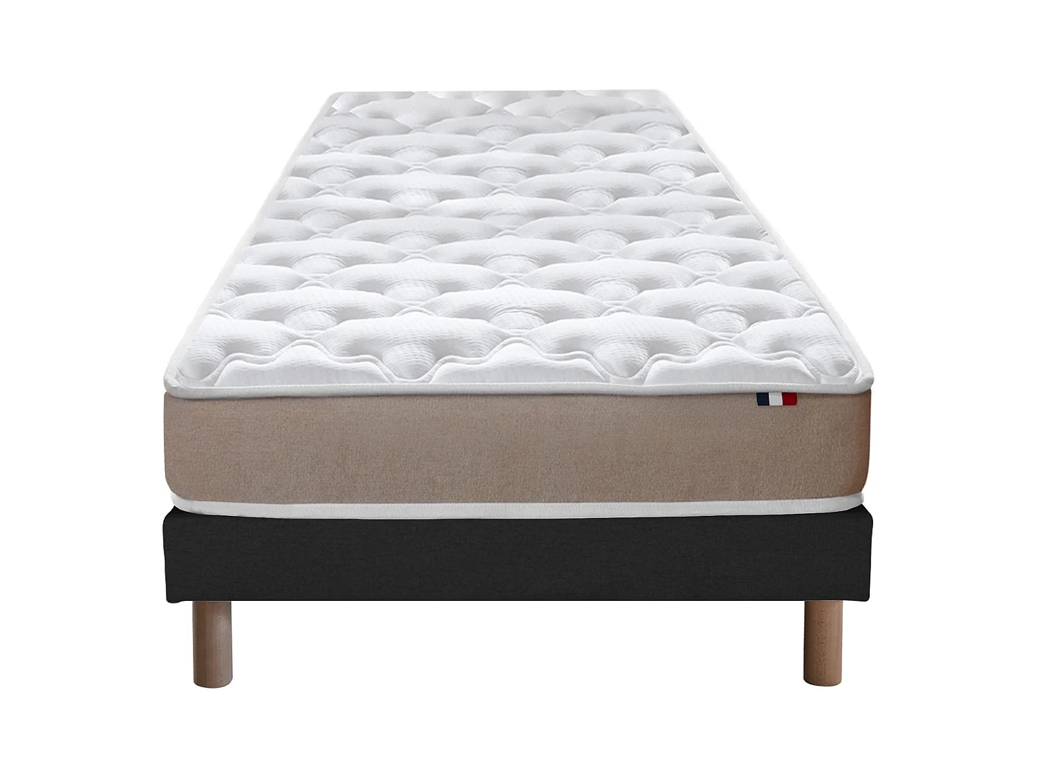 Ensemble Matelas accueil Latex 3 zones INITIAL - Bi Confort Mousse & Latex + Sommier - Made in France Dimensions - 90 x 190 cm, Sommier - Noir
