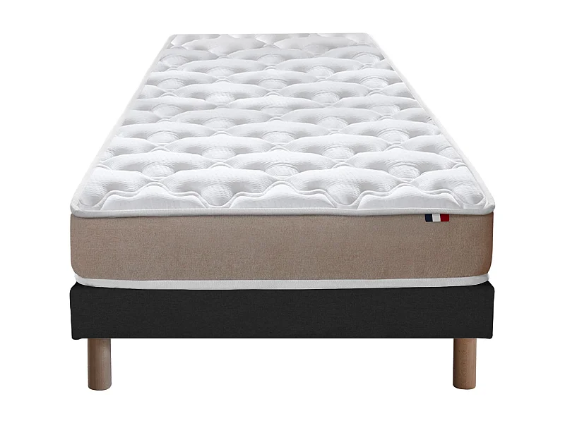 Ensemble Matelas accueil Latex 3 zones INITIAL - Bi Confort Mousse & Latex + Sommier - Made in France Dimensions - 90 x 190 cm, Sommier - Noir