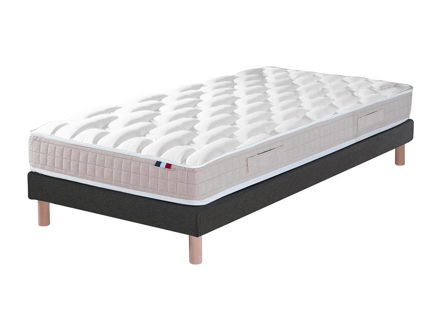 Ensemble Matelas 100% latex 5 zones ORIGINEL + Sommier - Spécial Dos Sensible - Fabriqué en France Dimensions - 80 x 200 cm, Sommier - Noir