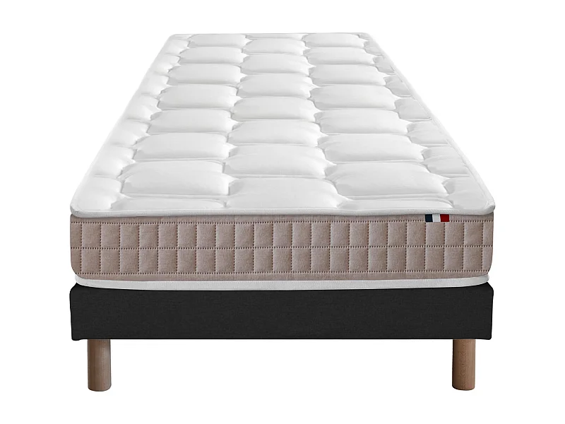 Ensemble Matelas 100% latex 5 zones ORIGINEL + Sommier - Spécial Dos Sensible - Fabriqué en France Dimensions - 80 x 200 cm, Sommier - Noir
