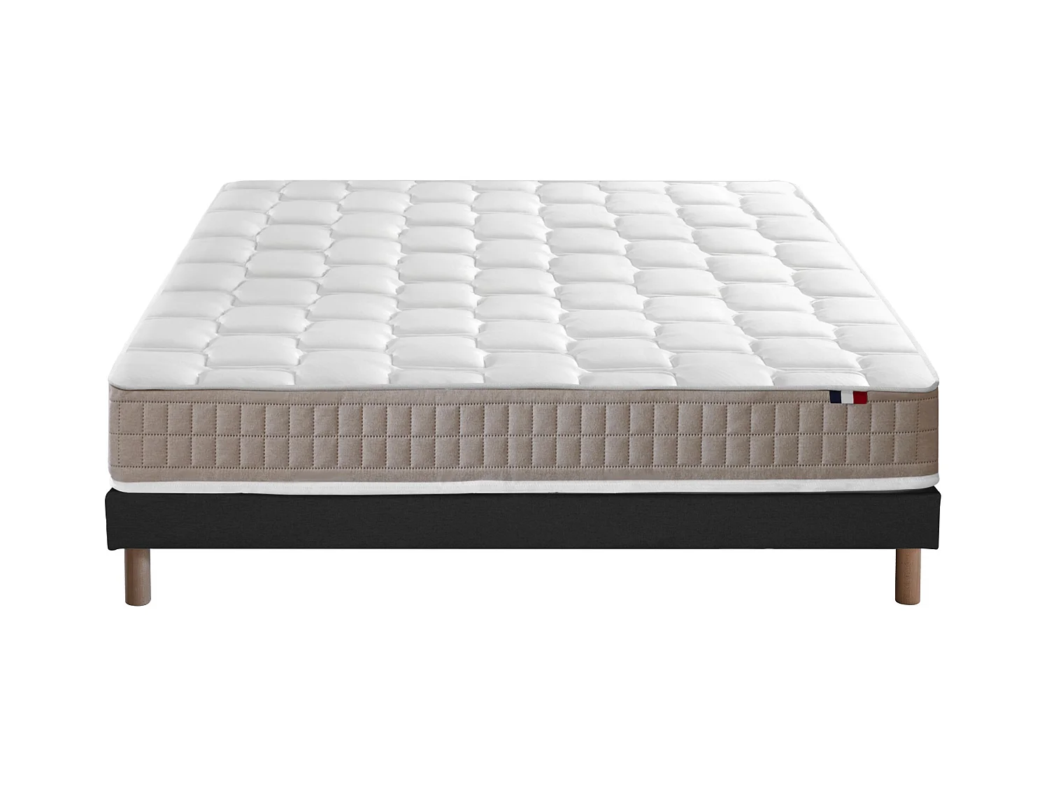 Ensemble Matelas 100% latex 5 zones ORIGINEL + Sommier - Spécial Dos Sensible - Fabriqué en France Dimensions - 140 x 190 cm, Sommier - Noir
