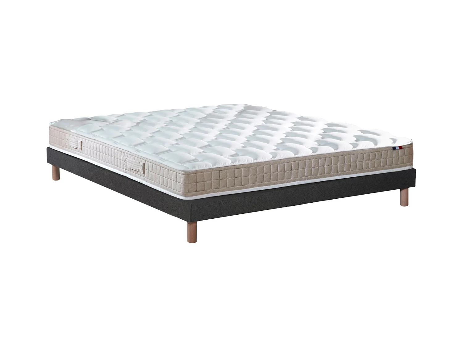 Ensemble Matelas 100% latex 5 zones ORIGINEL + Sommier - Spécial Dos Sensible - Fabriqué en France Dimensions - 140 x 190 cm, Sommier - Noir