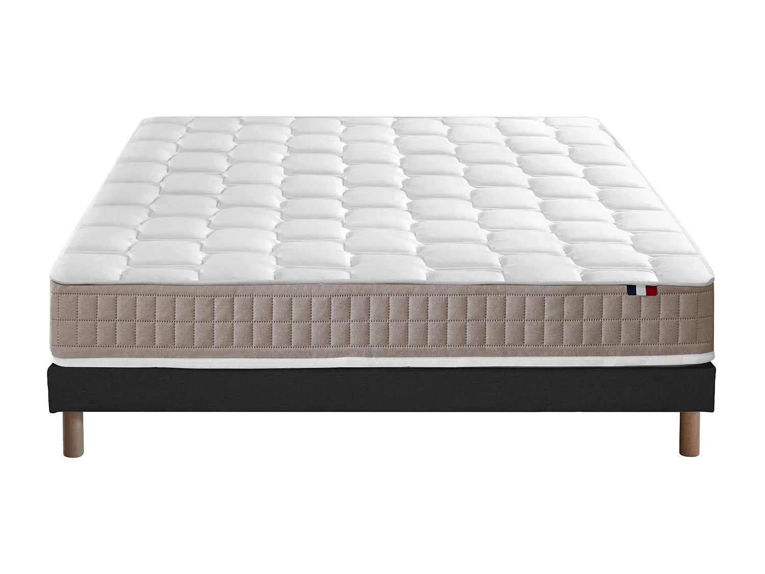 Ensemble Matelas 100% latex 5 zones ORIGINEL + Sommier - Spécial Dos Sensible - Fabriqué en France Dimensions - 140 x 190 cm, Sommier - Noir