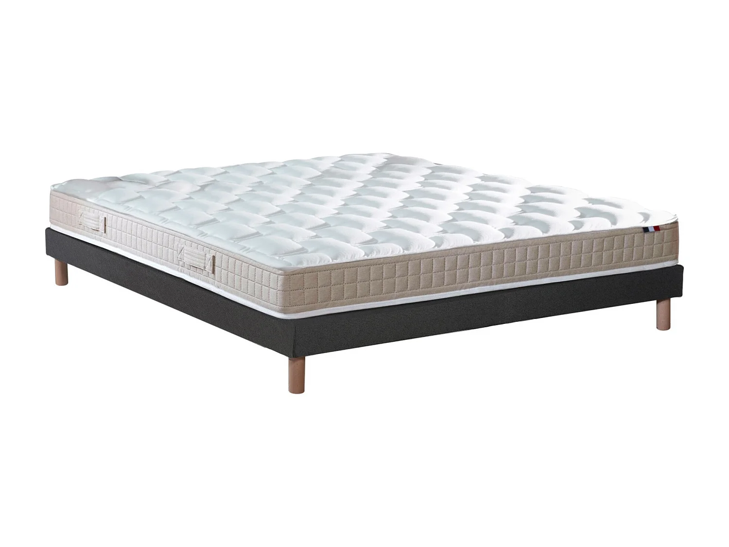Ensemble Matelas 100% latex 5 zones ORIGINEL + Sommier - Spécial Dos Sensible - Fabriqué en France Dimensions - 140 x 190 cm, Sommier - Noir
