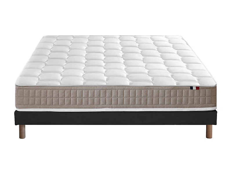 Ensemble Matelas 100% latex 5 zones ORIGINEL + Sommier - Spécial Dos Sensible - Fabriqué en France Dimensions - 140 x 190 cm, Sommier - Noir
