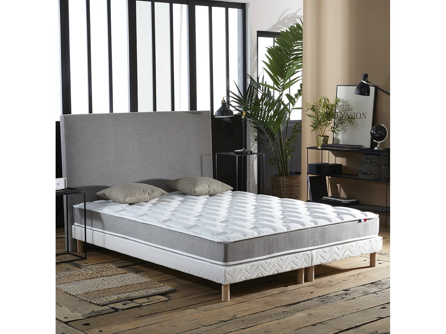 Ensemble matelas mémoire de forme MAM AZUR avec sommier - confort français Dimensions - 2x80 x 200 cm, Sommier - Blanc