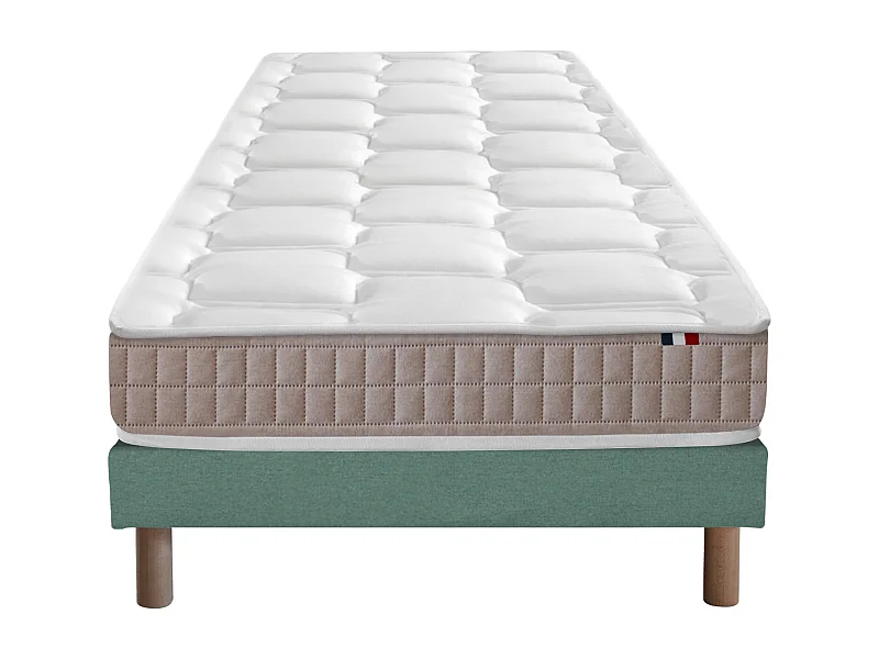 Ensemble Matelas 100% latex 5 zones ORIGINEL + Sommier - Spécial Dos Sensible - Fabriqué en France Dimensions - 80 x 200 cm, Sommier - Vert celadon