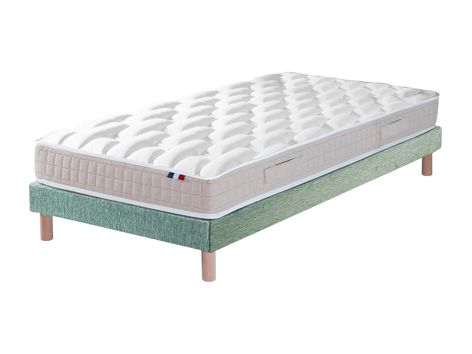 Ensemble Matelas 100% latex 5 zones ORIGINEL + Sommier - Spécial Dos Sensible - Fabriqué en France Dimensions - 80 x 200 cm, Sommier - Vert celadon