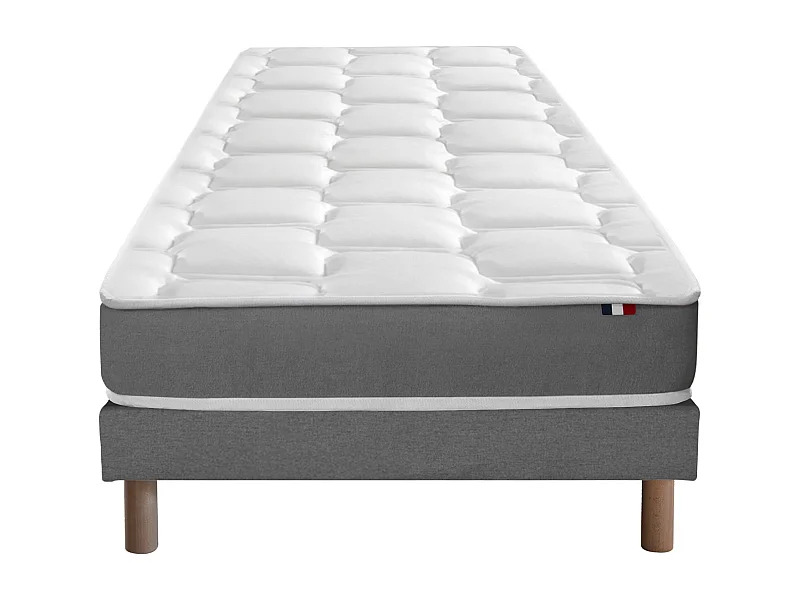 Ensemble matelas mémoire de forme et mousse HR ZENITH avec sommier - confort français Dimensions - 90 x 190 cm, Sommier - Gris chiné