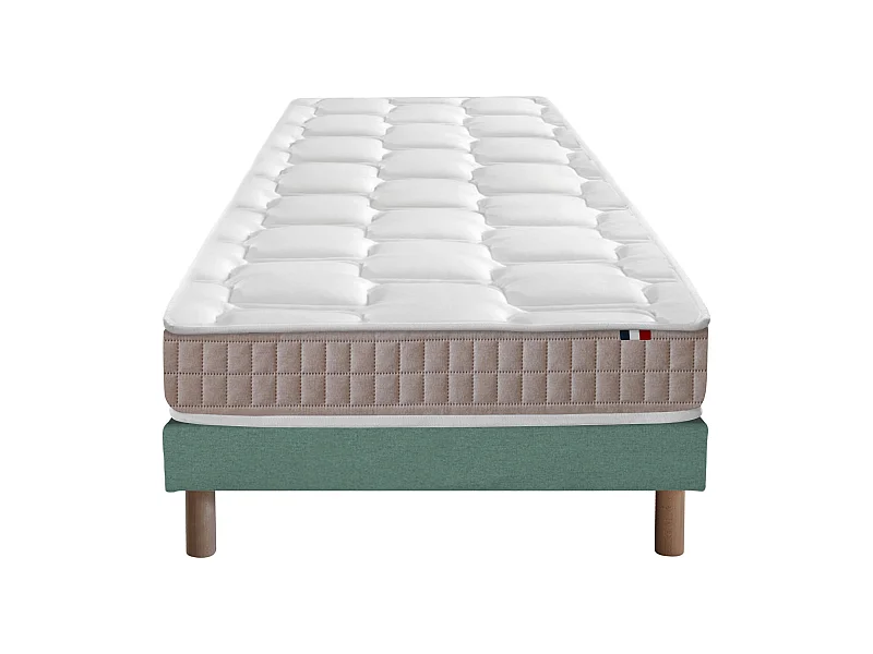 Ensemble Matelas 100% latex 5 zones ORIGINEL + Sommier - Spécial Dos Sensible - Fabriqué en France Dimensions - 90 x 200 cm, Sommier - Vert celadon