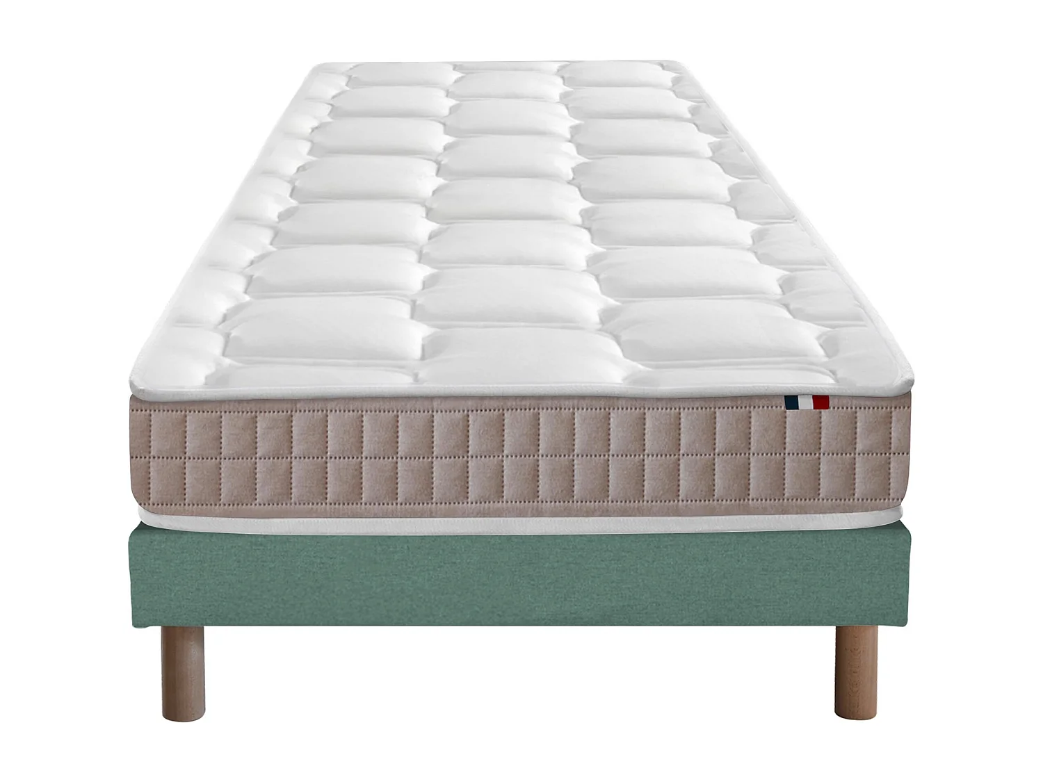 Ensemble Matelas 100% latex 5 zones ORIGINEL + Sommier - Spécial Dos Sensible - Fabriqué en France Dimensions - 90 x 200 cm, Sommier - Vert celadon